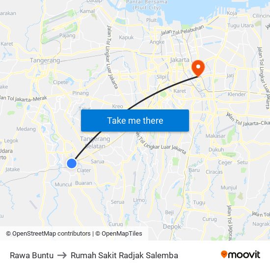 Rawa Buntu to Rumah Sakit Radjak Salemba map