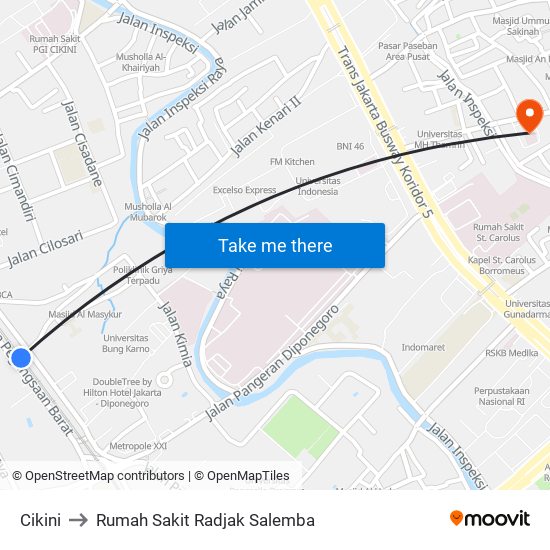 Cikini to Rumah Sakit Radjak Salemba map