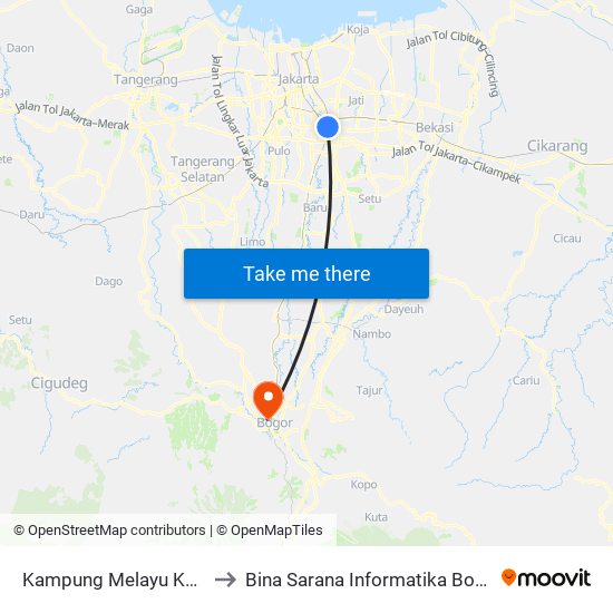 Kampung Melayu Kecil to Bina Sarana Informatika Bogor map