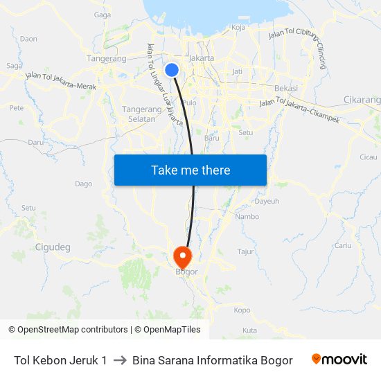 Tol Kebon Jeruk 1 to Bina Sarana Informatika Bogor map