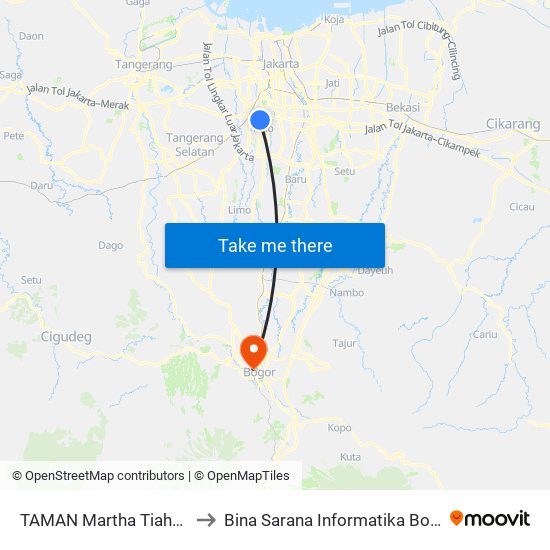 TAMAN Martha Tiahahu to Bina Sarana Informatika Bogor map