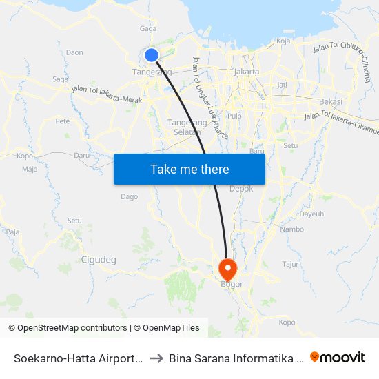 Soekarno-Hatta Airport (Shia) to Bina Sarana Informatika Bogor map