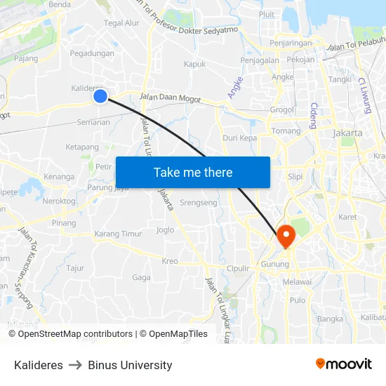 Kalideres to Binus University map