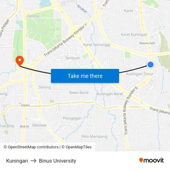 Kuningan to Binus University map