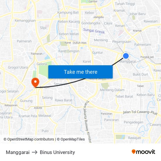 Manggarai to Binus University map