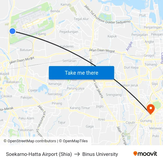 Soekarno-Hatta Airport (Shia) to Binus University map
