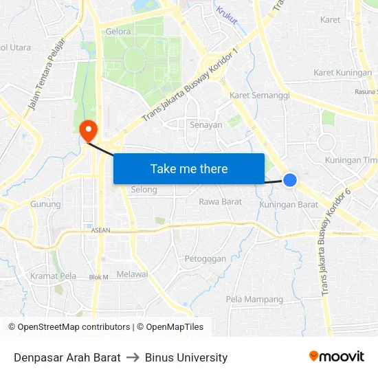 Denpasar Arah Barat to Binus University map