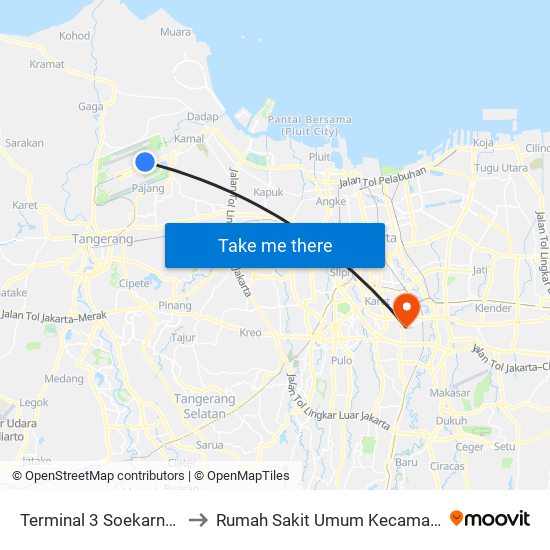 Terminal 3 Soekarno-Hatta to Rumah Sakit Umum Kecamatan Tebet map