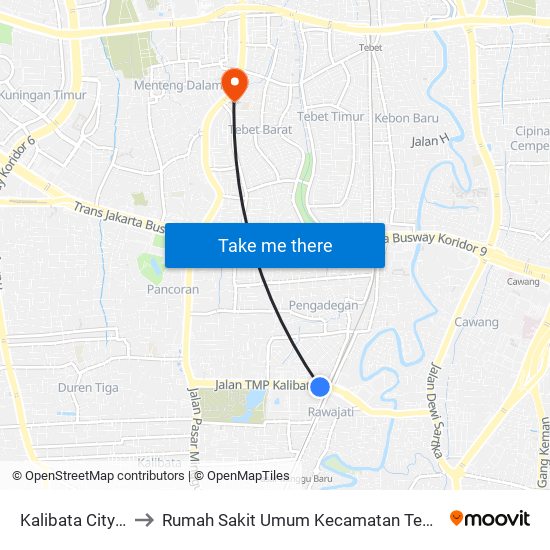 Kalibata City 1 to Rumah Sakit Umum Kecamatan Tebet map