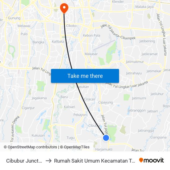 Cibubur Junction to Rumah Sakit Umum Kecamatan Tebet map