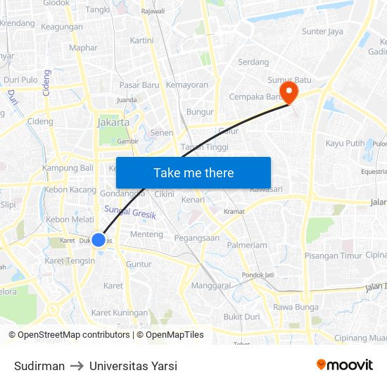 Sudirman to Universitas Yarsi map