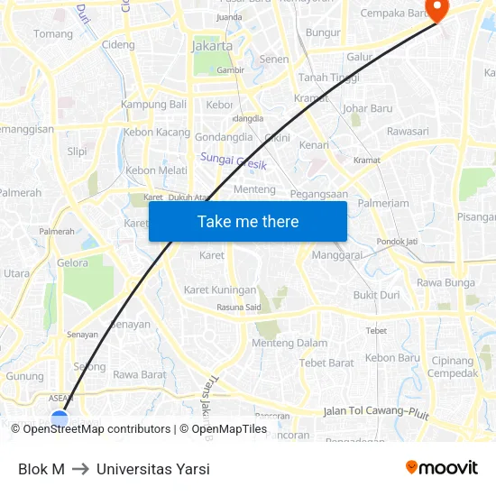 Blok M to Universitas Yarsi map