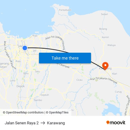 Jalan Senen Raya 2 to Karawang map