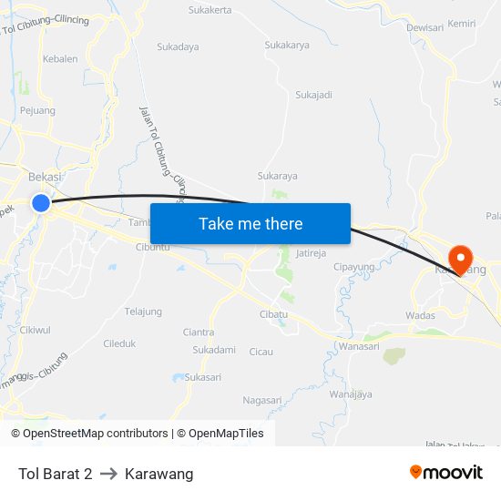 Tol Barat 2 to Karawang map