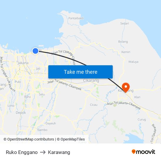 Ruko Enggano to Karawang map