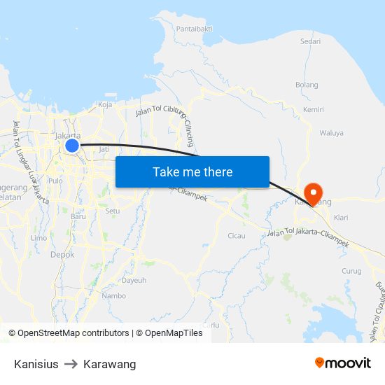 Kanisius to Karawang map