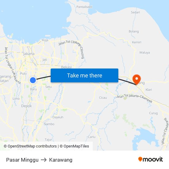 Pasar Minggu to Karawang map