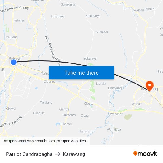 Patriot Candrabagha to Karawang map