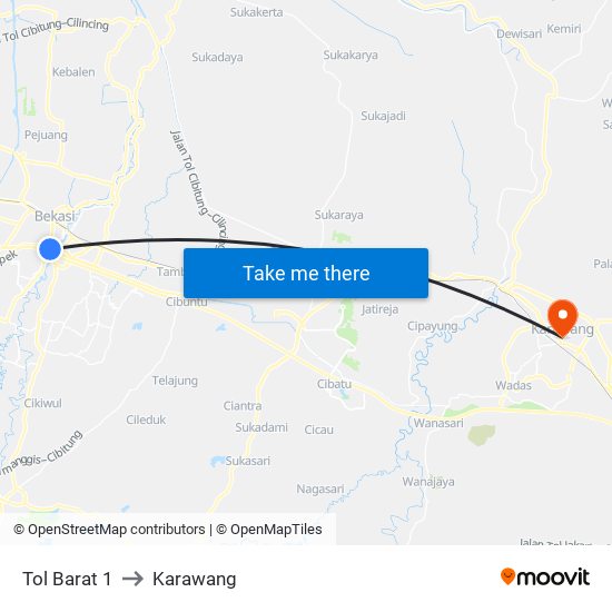 Tol Barat 1 to Karawang map