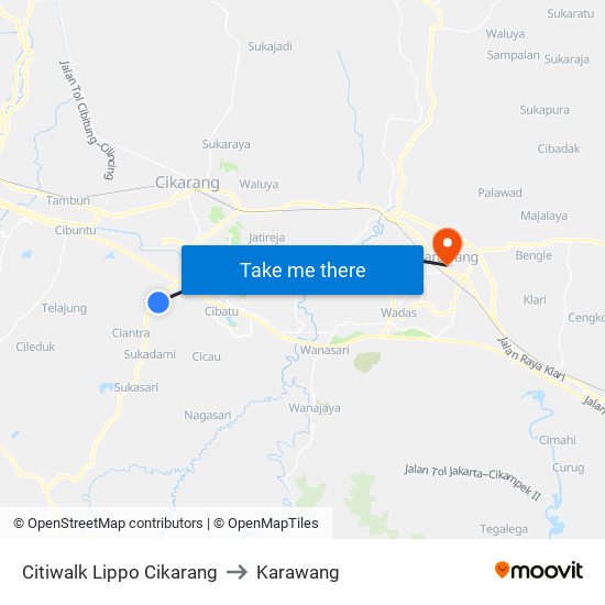 Citiwalk Lippo Cikarang to Karawang map