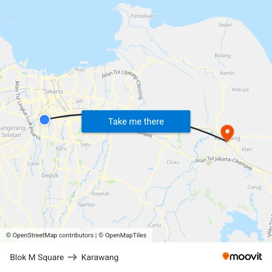 Blok M Square to Karawang map