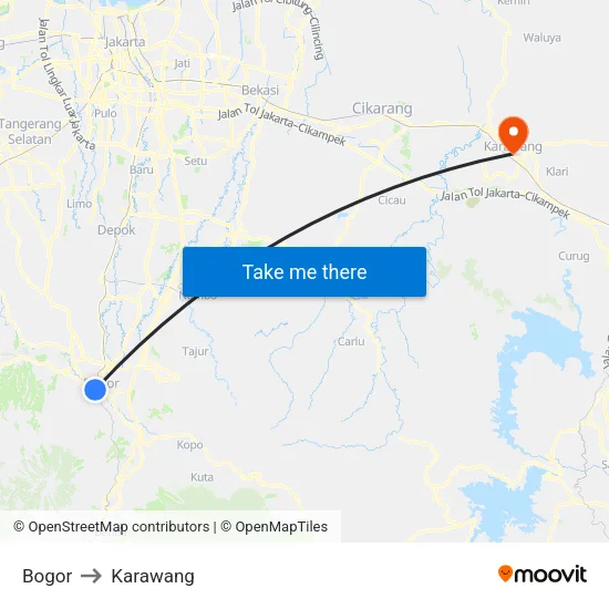 Bogor to Karawang map