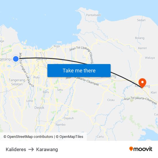 Kalideres to Karawang map