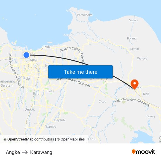 Angke to Karawang map