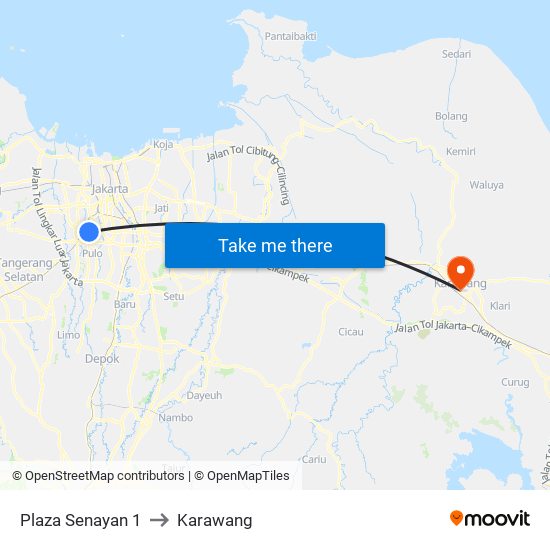 Plaza Senayan 1 to Karawang map