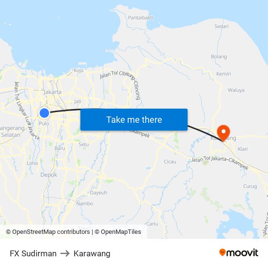 FX Sudirman to Karawang map