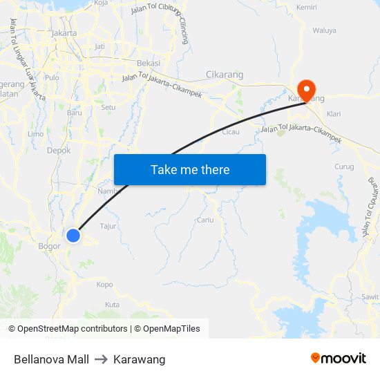 Bellanova Mall to Karawang map