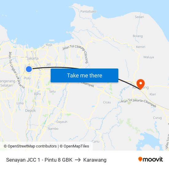 Senayan JCC 1 - Pintu 8 GBK to Karawang map
