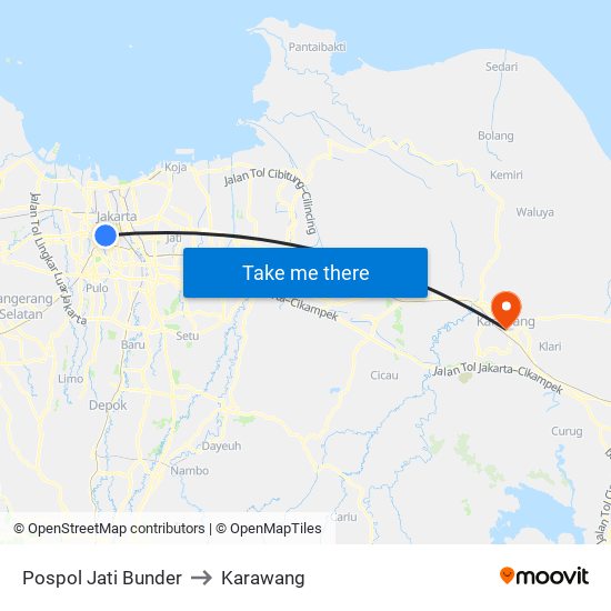 Pospol Jati Bunder to Karawang map