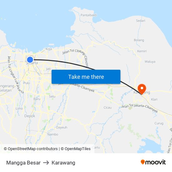 Mangga Besar to Karawang map