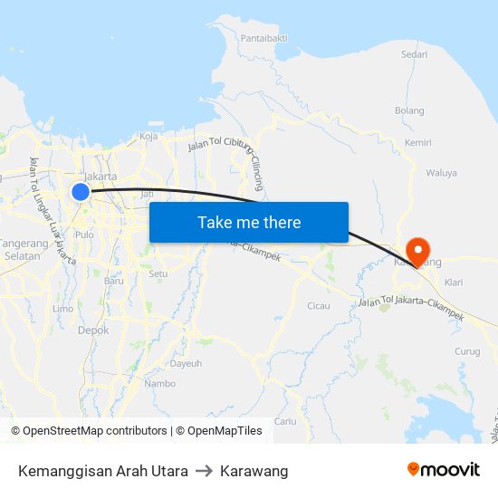 Kemanggisan Arah Utara to Karawang map