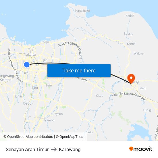 Senayan Arah Timur to Karawang map