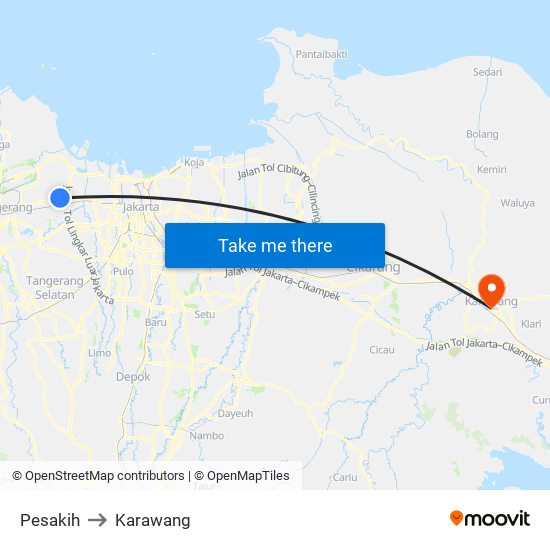 Pesakih to Karawang map