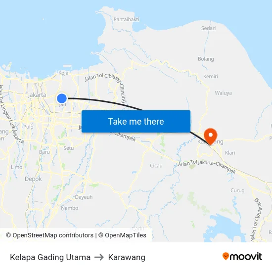 Kelapa Gading Utama to Karawang map