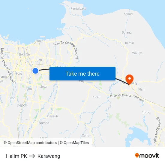 Halim PK to Karawang map