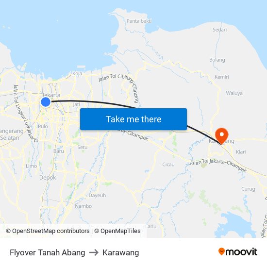 Flyover Tanah Abang to Karawang map