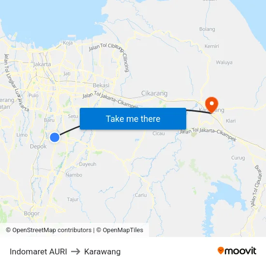 Indomaret AURI to Karawang map