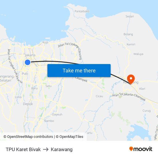 TPU Karet Bivak to Karawang map