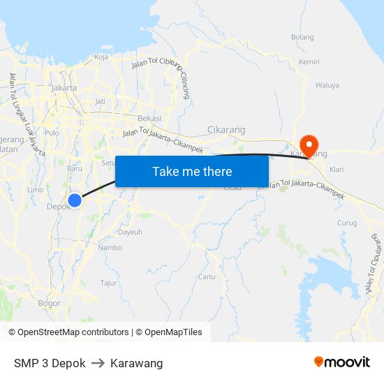 SMP 3 Depok to Karawang map