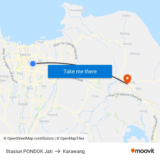 Stasiun PONDOK Jati to Karawang map