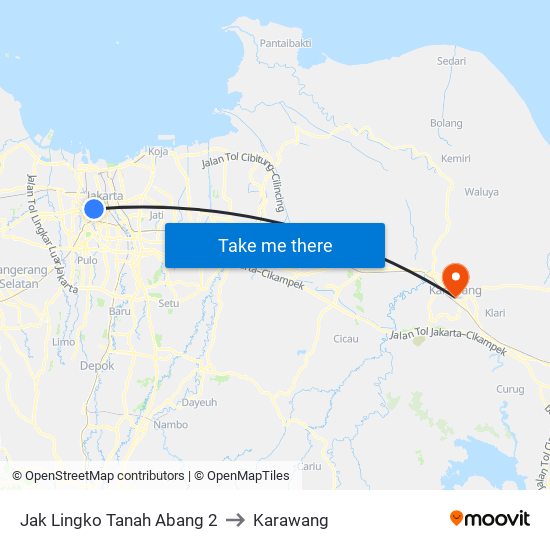 Jak Lingko Tanah Abang 2 to Karawang map