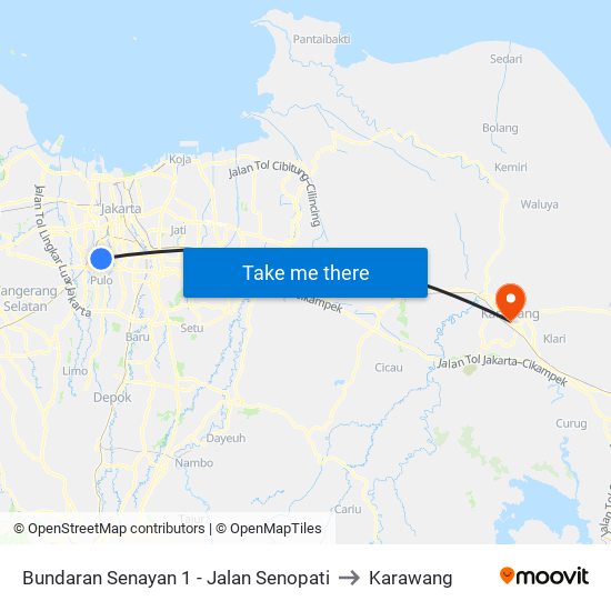 Bundaran Senayan 1 - Jalan Senopati to Karawang map