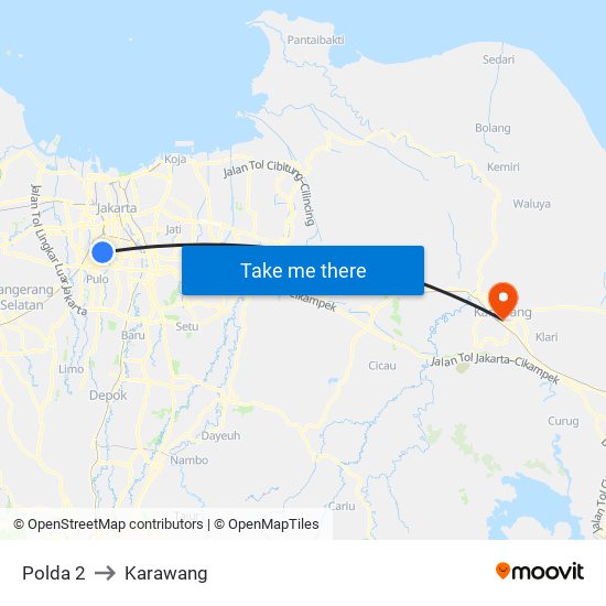 Polda 2 to Karawang map