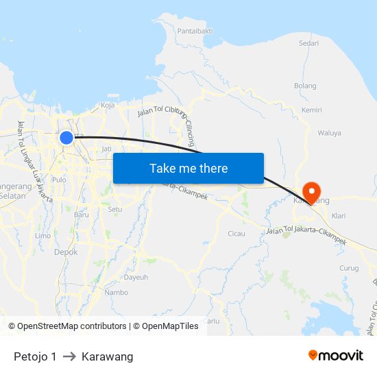 Petojo 1 to Karawang map