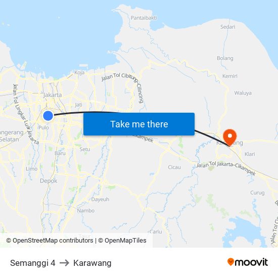 Semanggi 4 to Karawang map