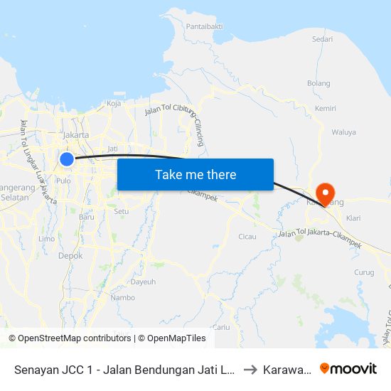 Senayan JCC 1 - Jalan Bendungan Jati Luhur to Karawang map